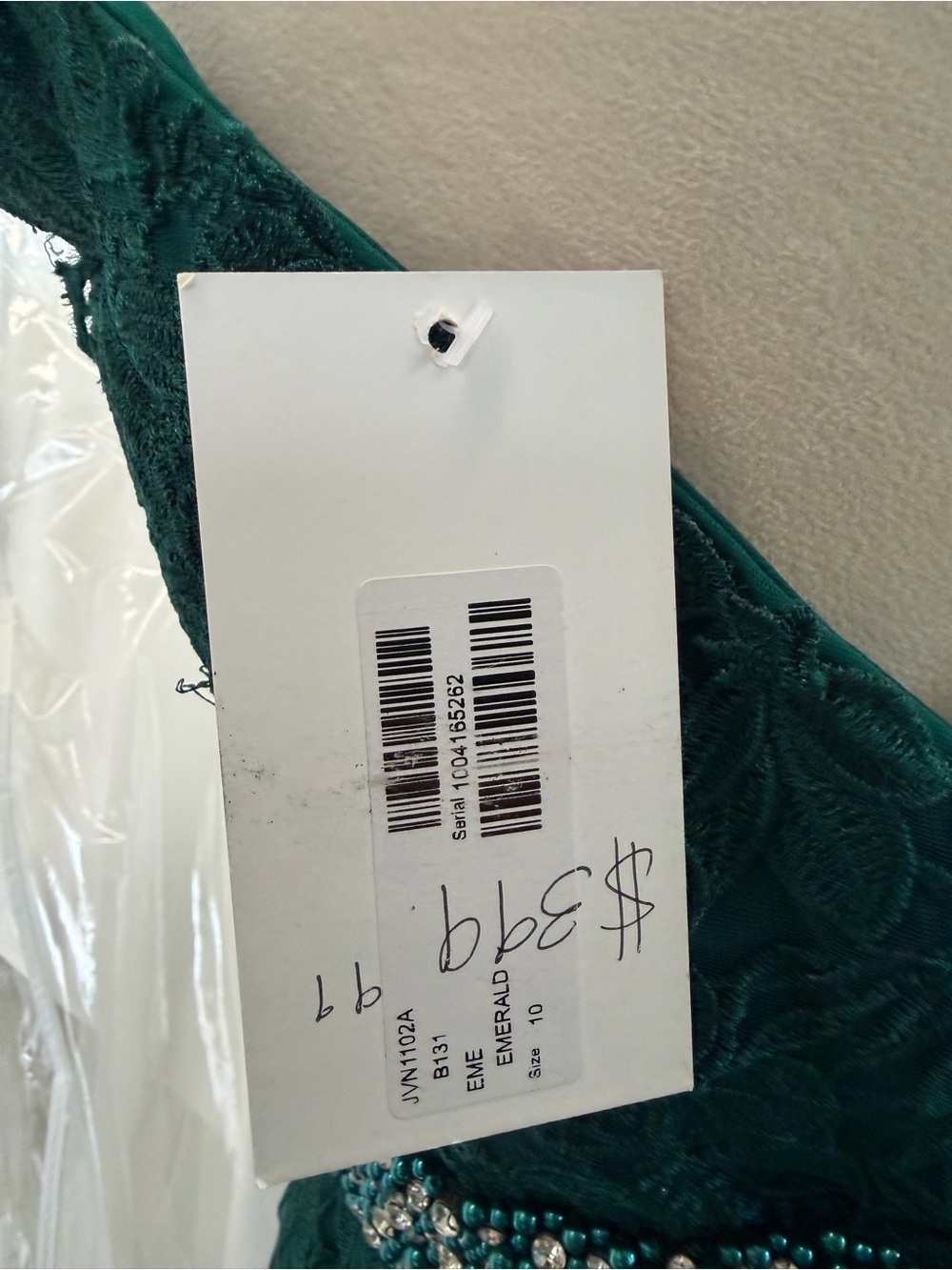 JVN Emerald Lace Off-Shoulder Dress with Beaded Waist - Picture 10 of 11